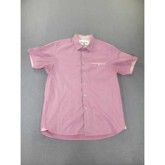 Ted Baker Shirt Mens 5 Purple Short Sleeve Button Up WONKY Geometric TH8M GA61 - Picture 1 of 11